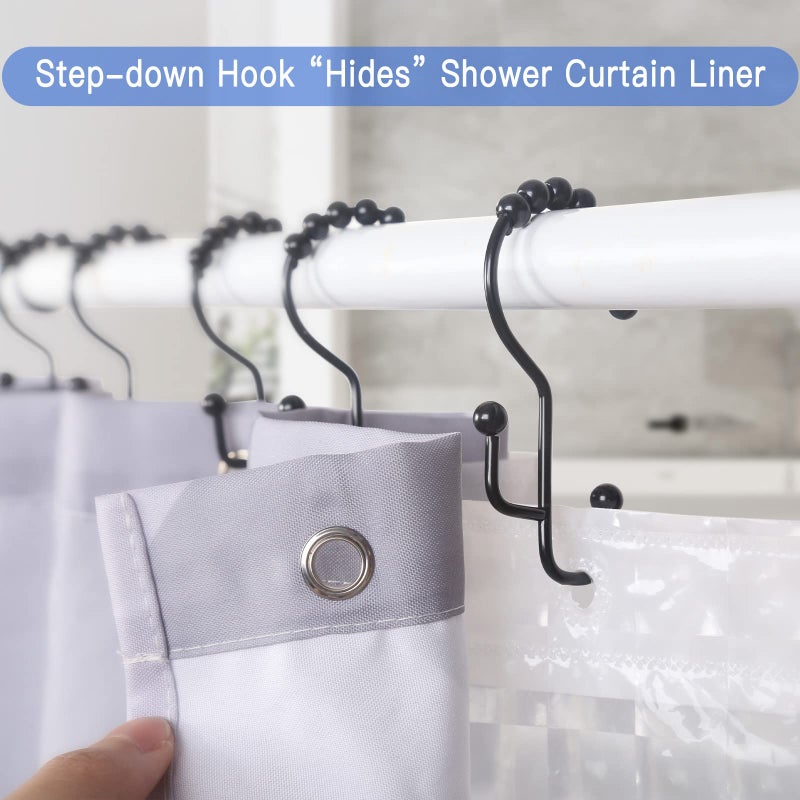 SUTINE Shower Curtain Rings  SUTINE Shower Curtain Hooks  Stainless Steel Black Shower Curtain Hooks Rust Proof  Easy Sliding Double Shower Hooks for Shower Curtains  Curtain & Liners  12pcs-Black - Image 3